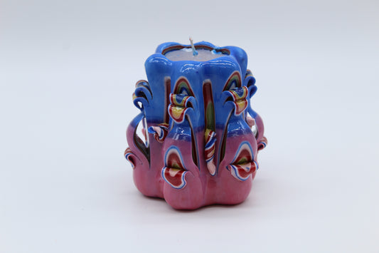 "Classic" pink and blue carved candle