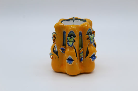 Mandarin yellow "classic" carved candle