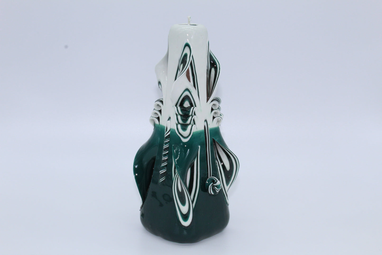 "Classic" green and white carved candle