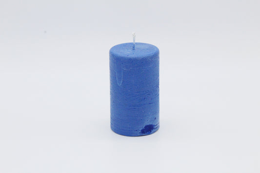 Candela effetto grezzo cilindrica azzurra