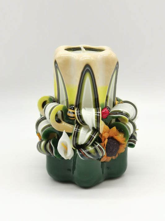 Green and yellow "spring" carved candle