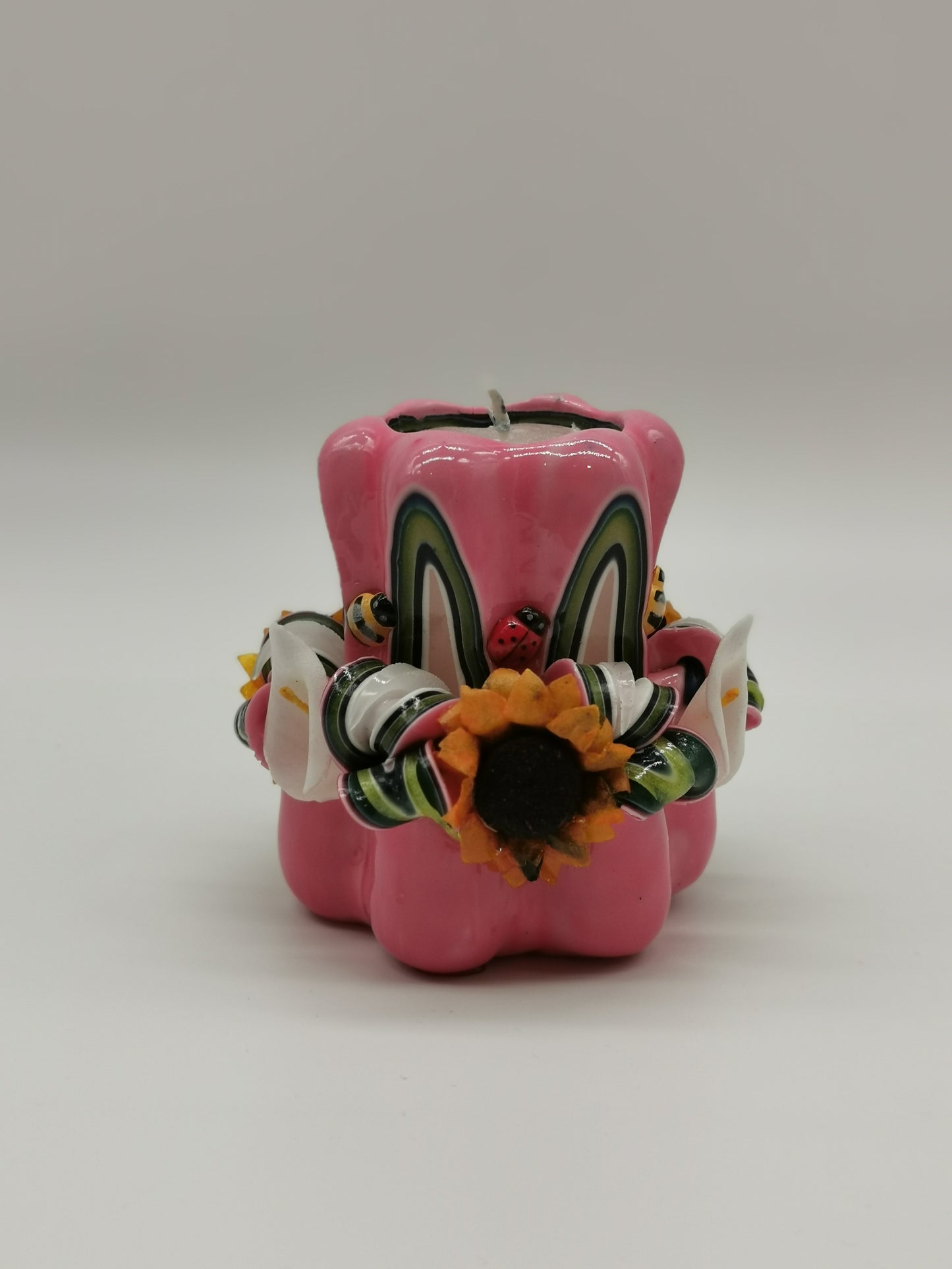Pink "spring" carved candle