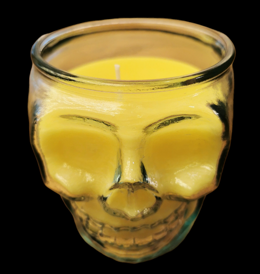 Light yellow Skull Candle in glass